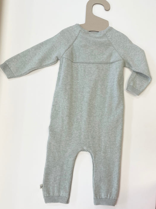 Viverano Organic Cotton Pointelle Cable-Knit Baby Jumpsuit in Sage Heather