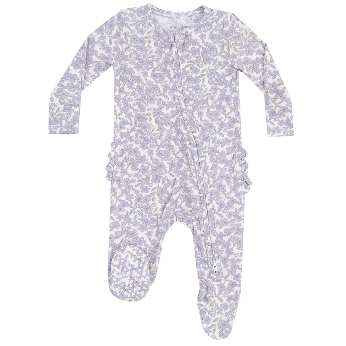 Angel Dear Ruffle Back Purple Flower Footie