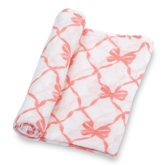 LollyBanks - Beautiful Bows Baby Muslin Swaddle Blanket