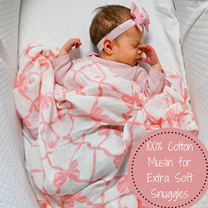 LollyBanks - Beautiful Bows Baby Muslin Swaddle Blanket