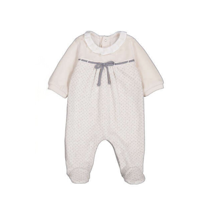 Velour Footie with Collar and Bow Detail