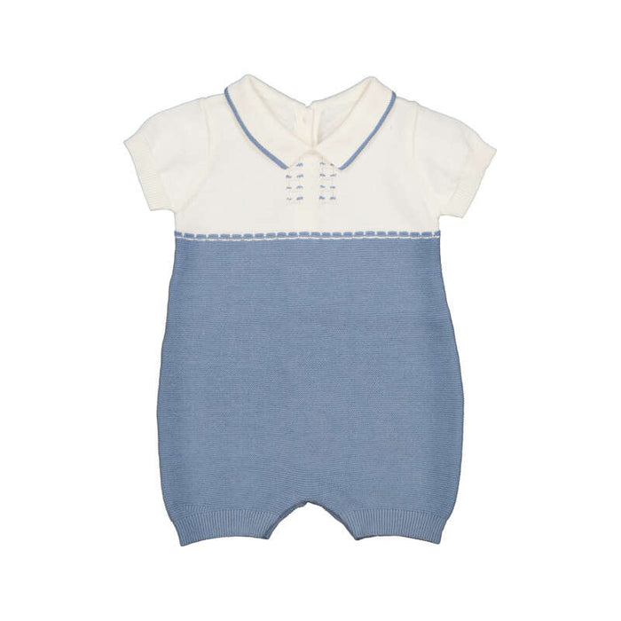 Blue Color Block Knitted Romper