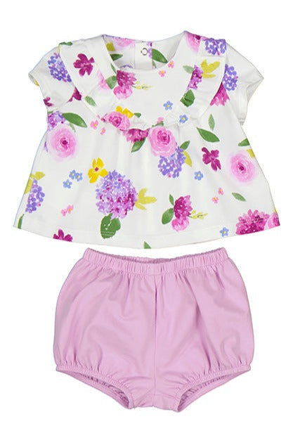 Lavendar Spring Floral Ruffled Bib Top & Matching Shorts Set