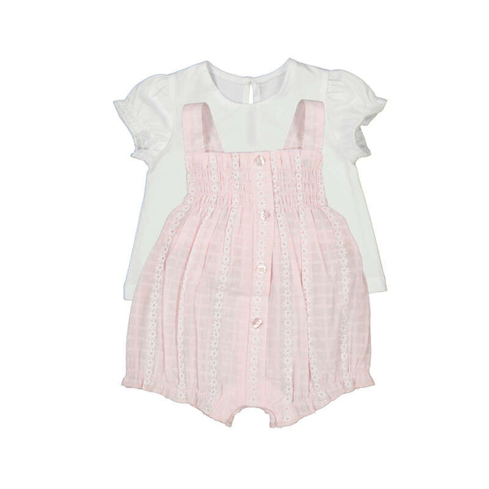 Pink Checkered Shortie Overalls Set