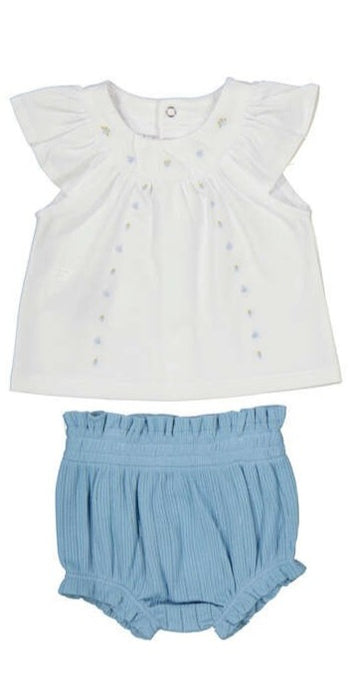 White Short Sleeve and Blue Bloomers Set