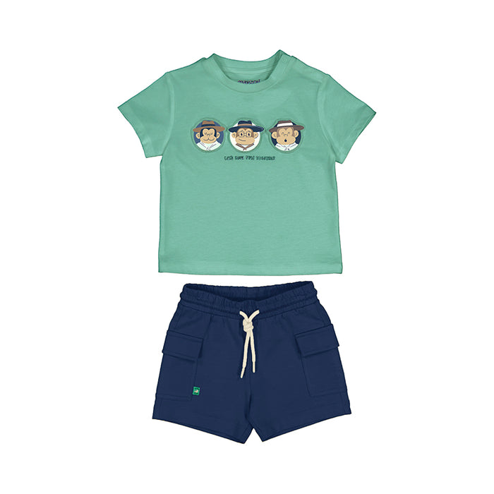 Mayoral Green Monkey Pals T-Shirt & Shorts Set