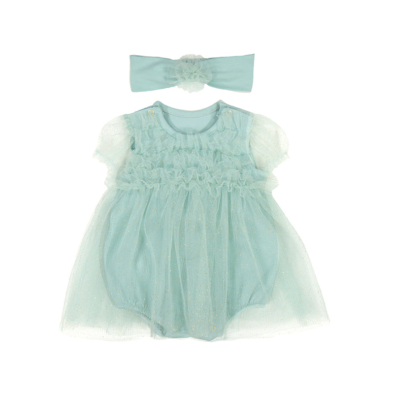 Mayoral Jade Newborn Tulle Romper with Headband - 12 Months