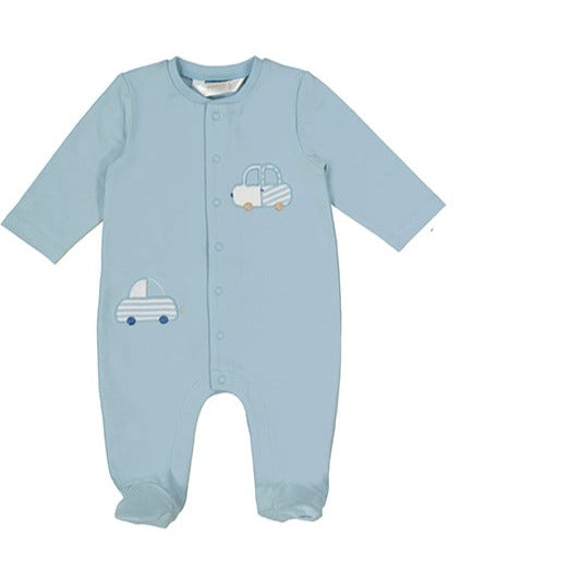 Crystal Blue Embroidered Long Sleeve Footie Romper