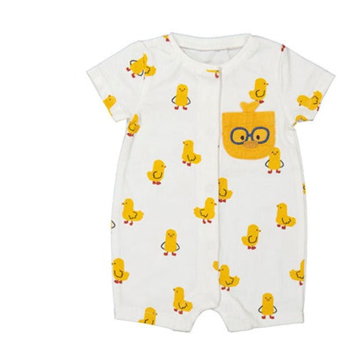 White Plucky Ducky Snap Button Embroidered Onesie Romper