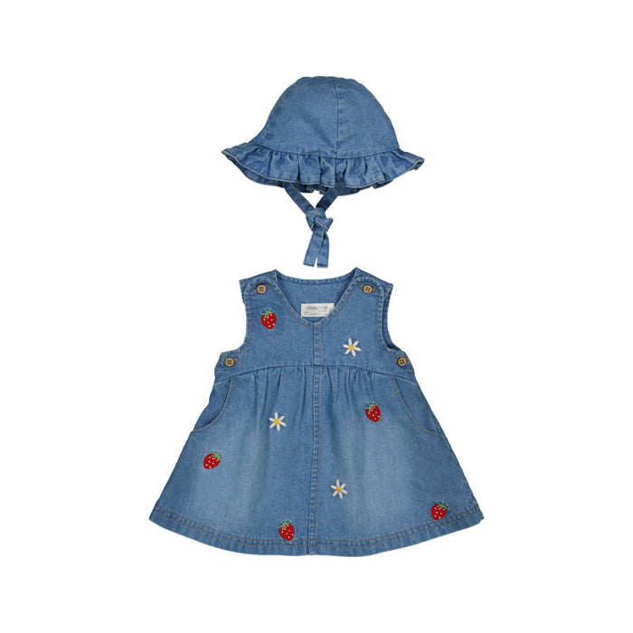 Denim Strawberry Dress with Bucket Hat