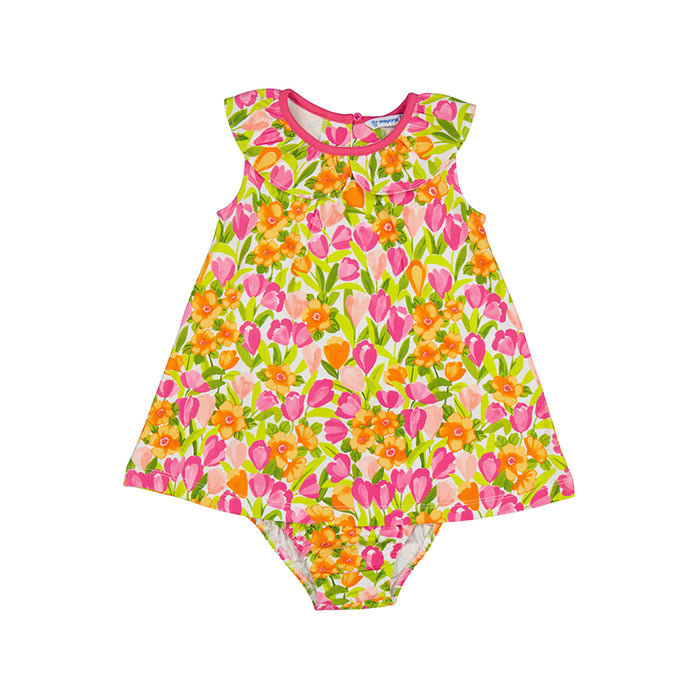 Bright Summer Floral Flutter Dress & Diaper Cover Set
