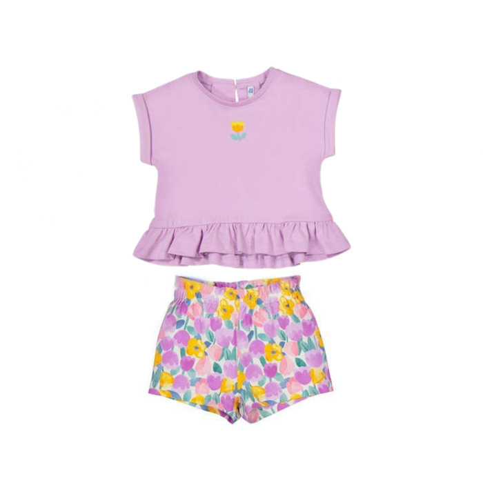 Lilac Flower Shirt and Shorts Set