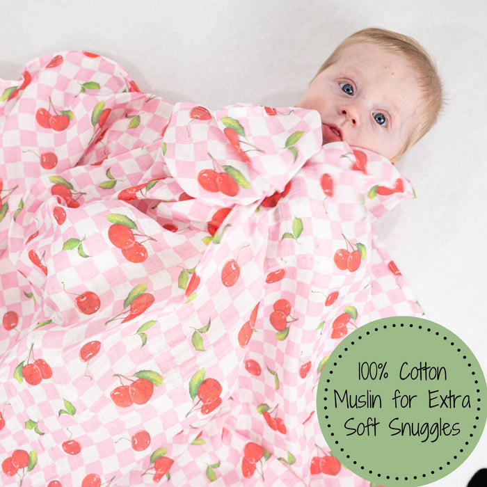 LollyBanks - Cherry on Top Baby Muslin Swaddle Blanket