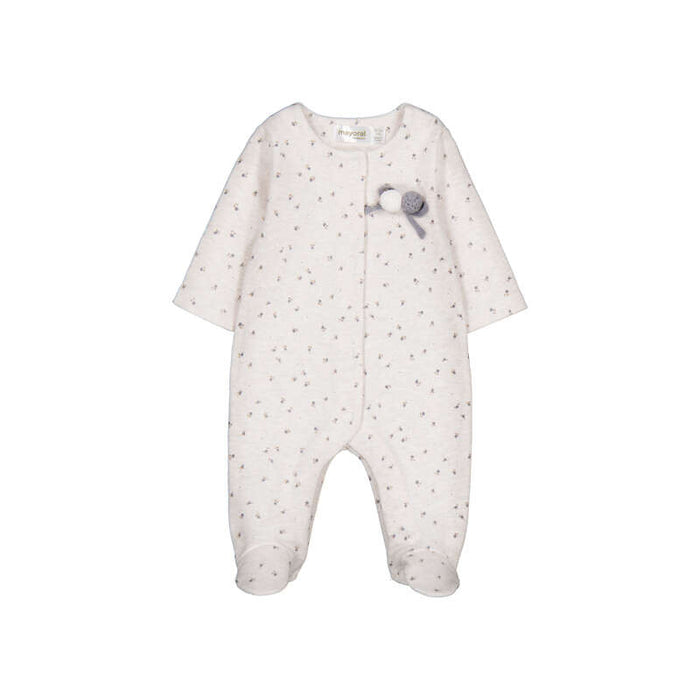 Cream Footie with Pom Detail