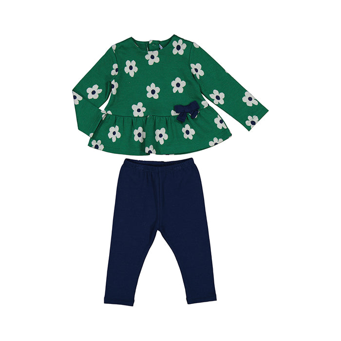 Pine Green Peplum Sweater & Navy Blue Leggings Set