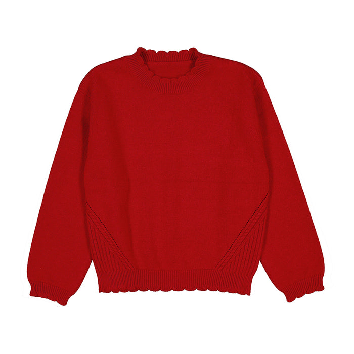Red Scalloped Edge Knitted Sweater