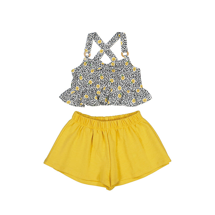 Yellow Daisy Crop Top & High Waisted Shorts Set