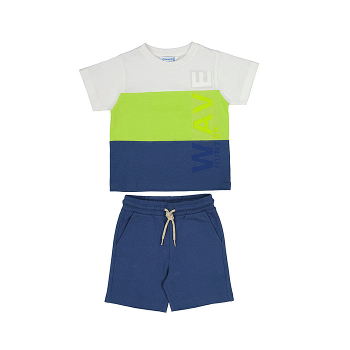 Mayoral Beach Wave Colorblock T-Shirt & Navy Shorts Set