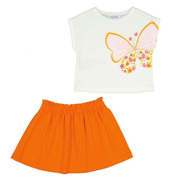 Bright Floral Short Sleeve Tee & Orange Skirt Set