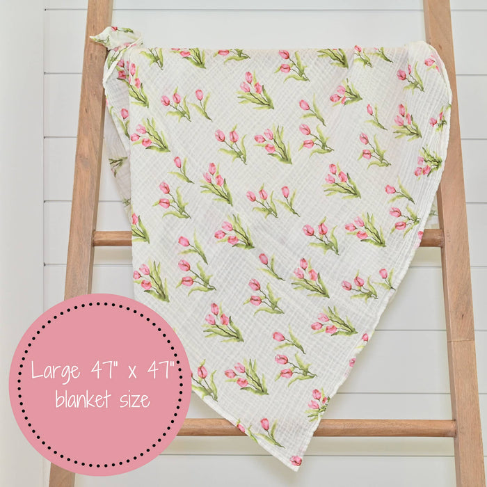 LollyBanks - Tulip Garden Baby Muslin Swaddle Blanket