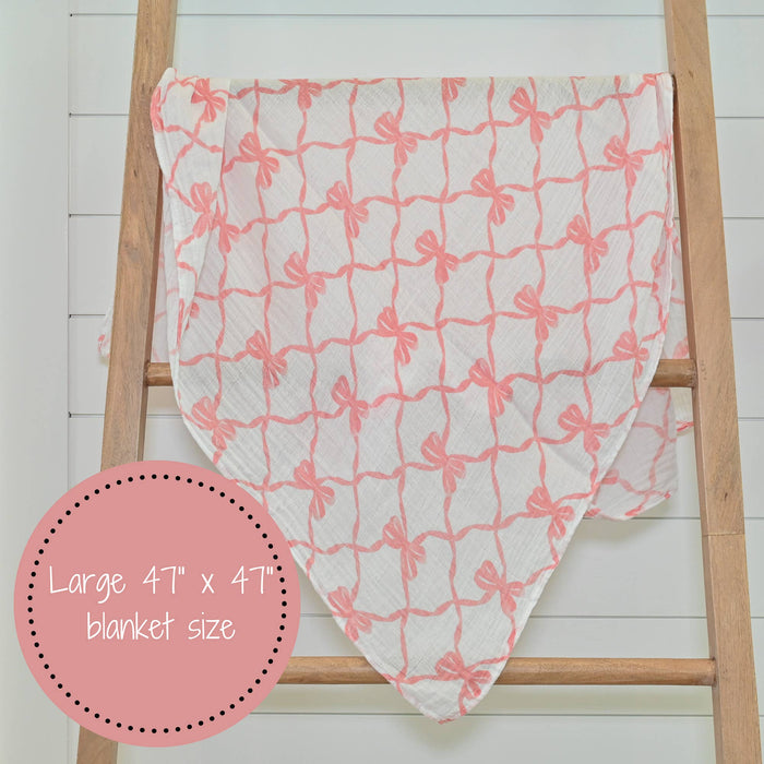 LollyBanks - Beautiful Bows Baby Muslin Swaddle Blanket