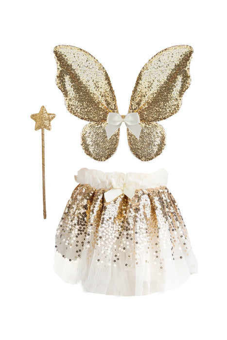 Gracious Gold Sequins Skirt, Wings, Wand