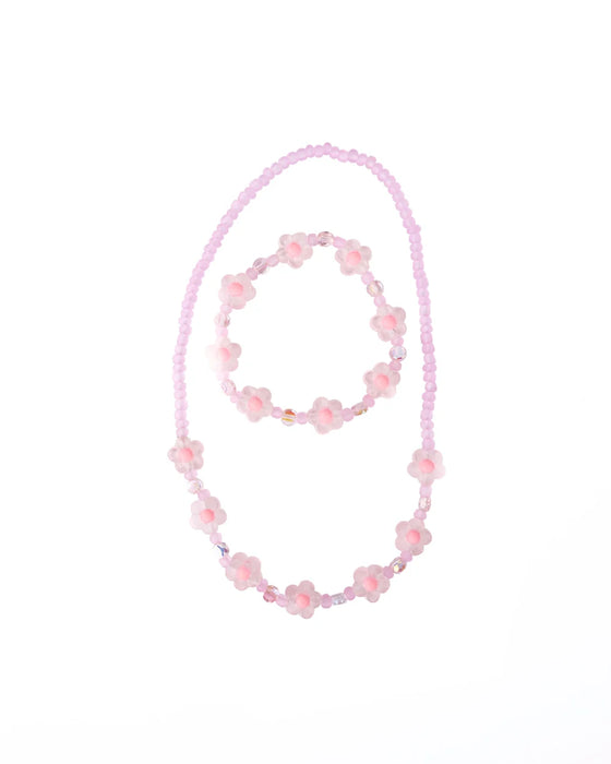 Pink Crystal Blooms Necklace & Bracelet Set 2pc