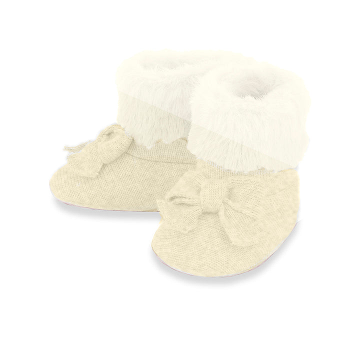 Champagne Glitter Infants Knitted Faux Fur Booties
