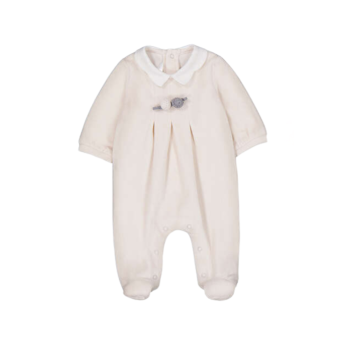 Velour Footie with Collar and Pom Detail