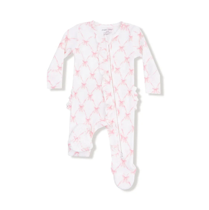 Ribbon Bow Trellis Ruffle Zipper Footie