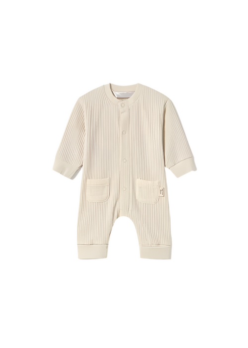 Beige Bear Romper - Long Sleeve