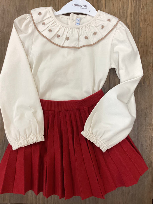 Red Pleated Skirt and Bodysuit