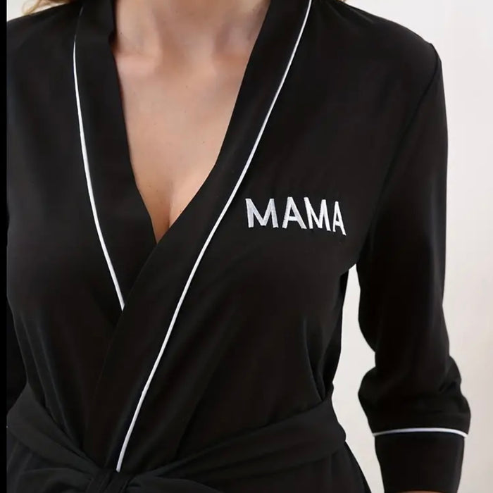 Chic Black Maternity Mama Robe with Contrast Piping