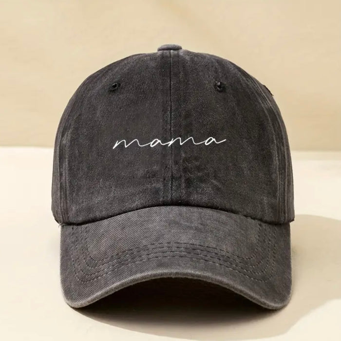 Women’s “Mama” Embroidered Adjustable Baseball Cap- Distressed Washed Black
