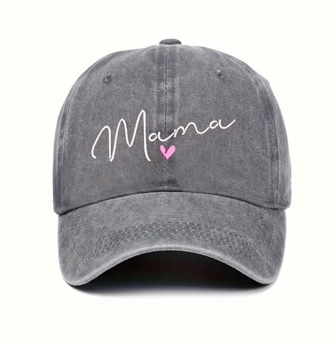 Women’s Distressed Light Gray “Mama” Embroidered Adjustable Baseball Cap