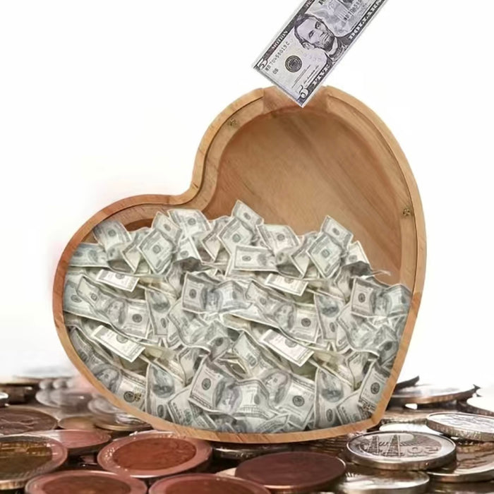 Wood & Acrylic Money Bank- Heart Shape
