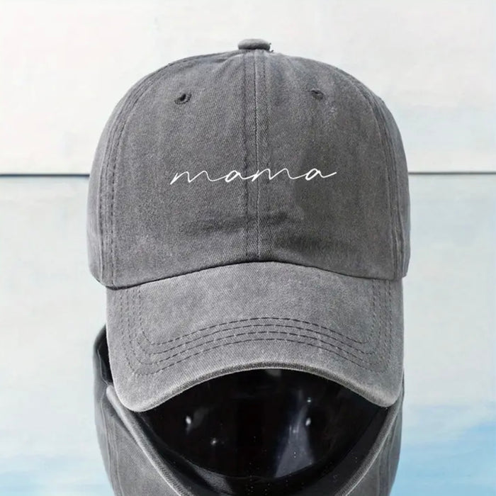 Women’s “Mama” Embroidered Adjustable Baseball Cap- Distressed Light Grey