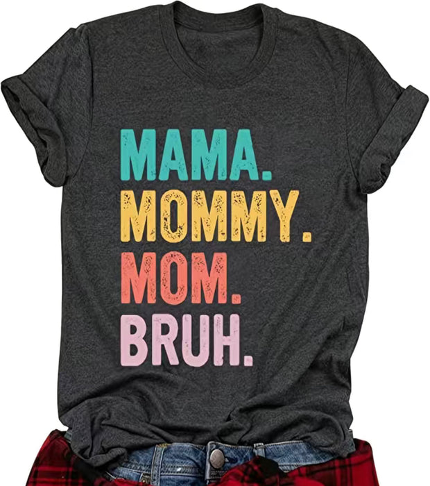 Womens’ Mama Print Short Sleeved T-Shirt in Charcoal Gray