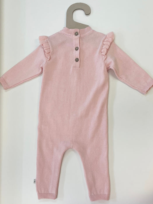 Viverano Organic Cotton Hearts Jacquard Knit Baby Jumpsuit in Blush Pink