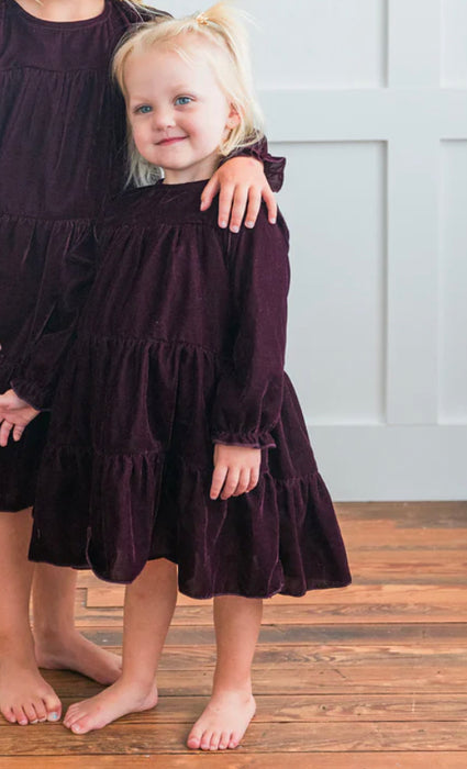 Infants’ SugarPlum Velveteen Long Sleeved Ruffled Dress
