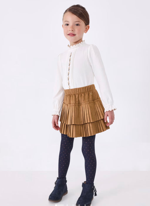Girls’ Coco Brown Pleated Soft Faux Suede Skirt