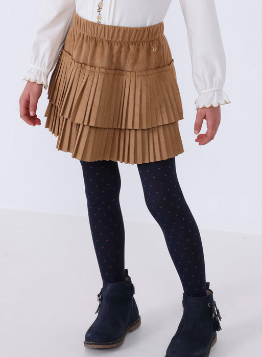 Girls’ Coco Brown Pleated Soft Faux Suede Skirt