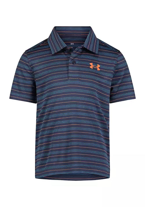 Under Armour Short Sleeve Match Play Striped Polo in Midnight Navy