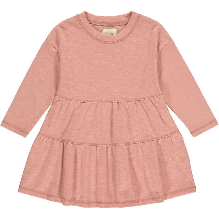 June Long Sleeve Tiered Tunic Dress in Rose