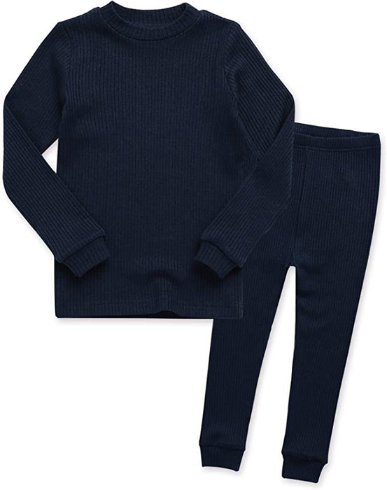 Navy Blue Ribbed Long Sleeved Pajama/ Loungewear Set
