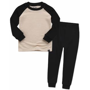 Beige & Black Colorblock Modal Long Sleeved Pajama/ Loungewear Set