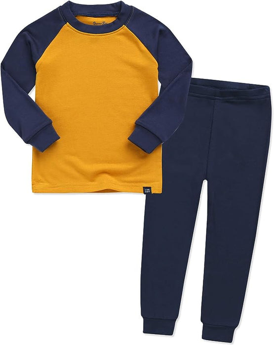 Blue & Mustard Colorblock Modal Long Sleeved Pajama/ Loungewear Set