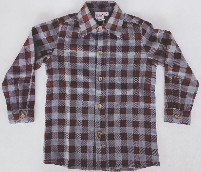 Burgandy Checkered Print Long Sleeve Button Up Shirt