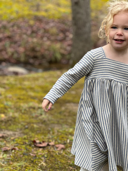 Riley Long Sleeve Dress in Oatmeal/ Navy Stripe