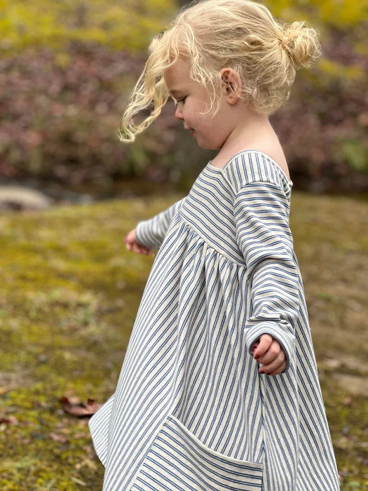 Riley Long Sleeve Dress in Oatmeal/ Navy Stripe